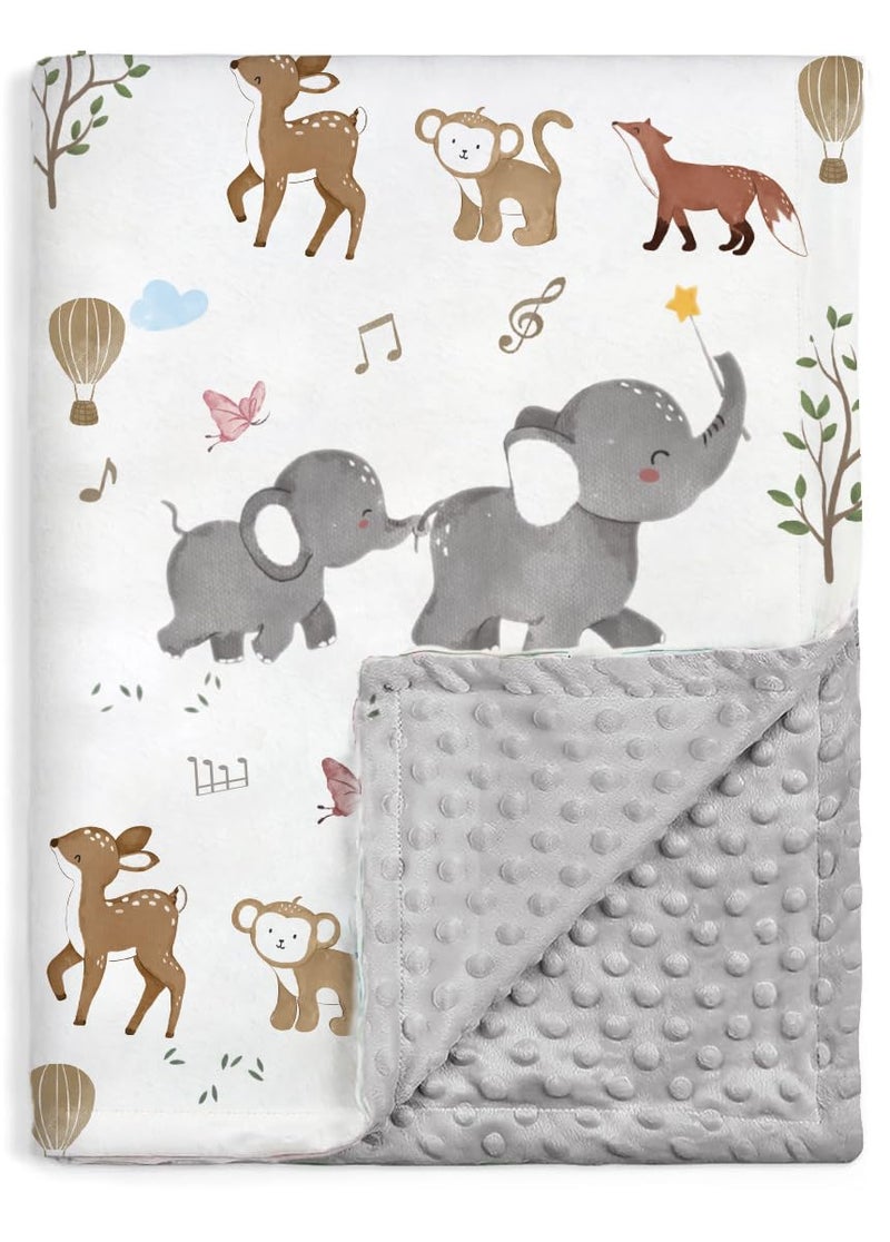 BOPRIO Baby Blankets for Unisex Boys Girls, Super Soft Nursery Minky Blankets with Woodland Animal Design and Dotted Fleece Backing, Printed Bed Throws Newborn Toddler Gift 30 x 40 Inch - Image 1